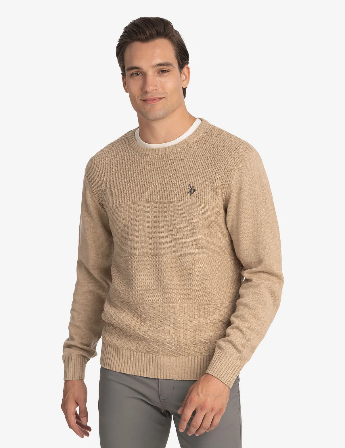 TEXTURED CREW NECK SWEATER