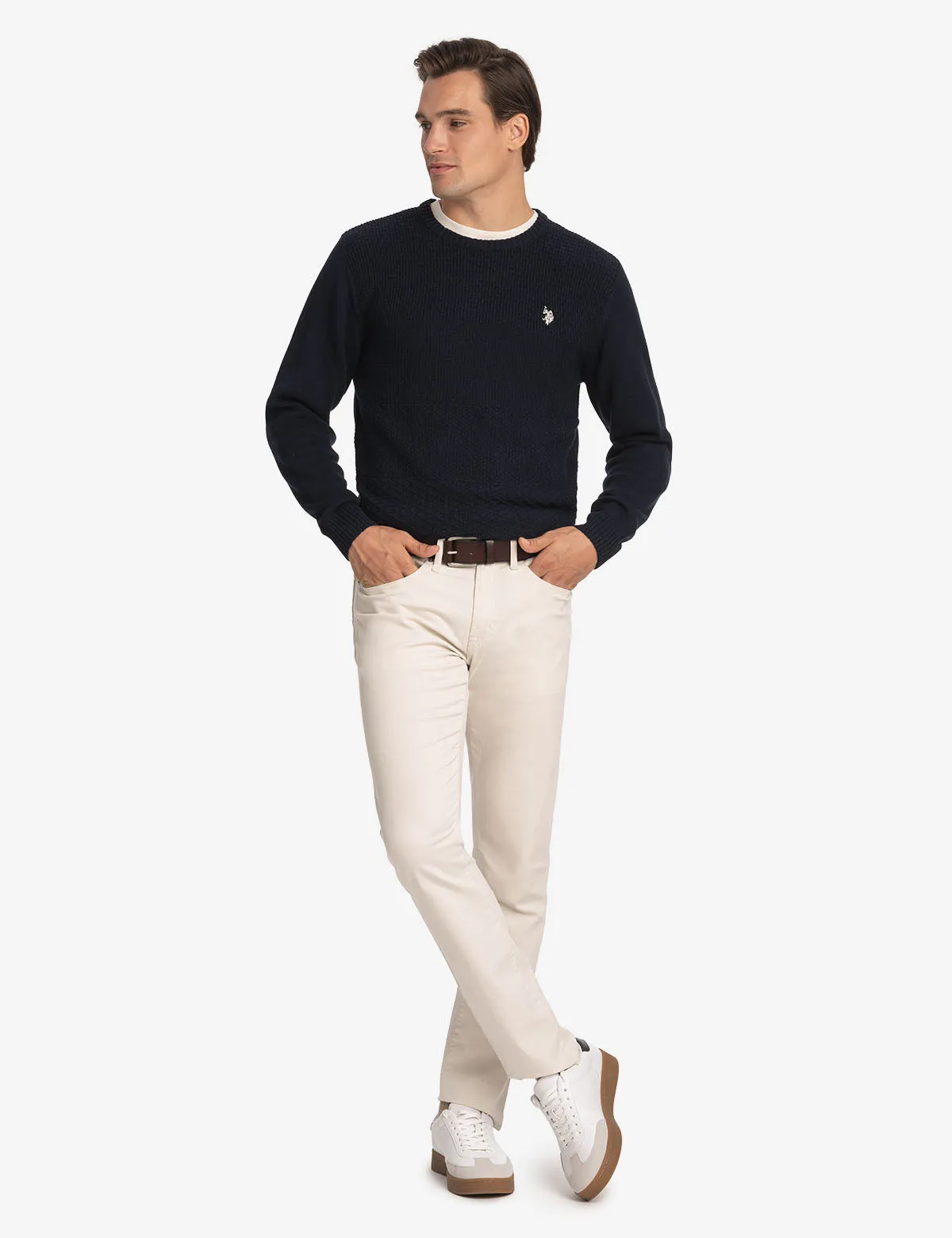 TEXTURED CREW NECK SWEATER