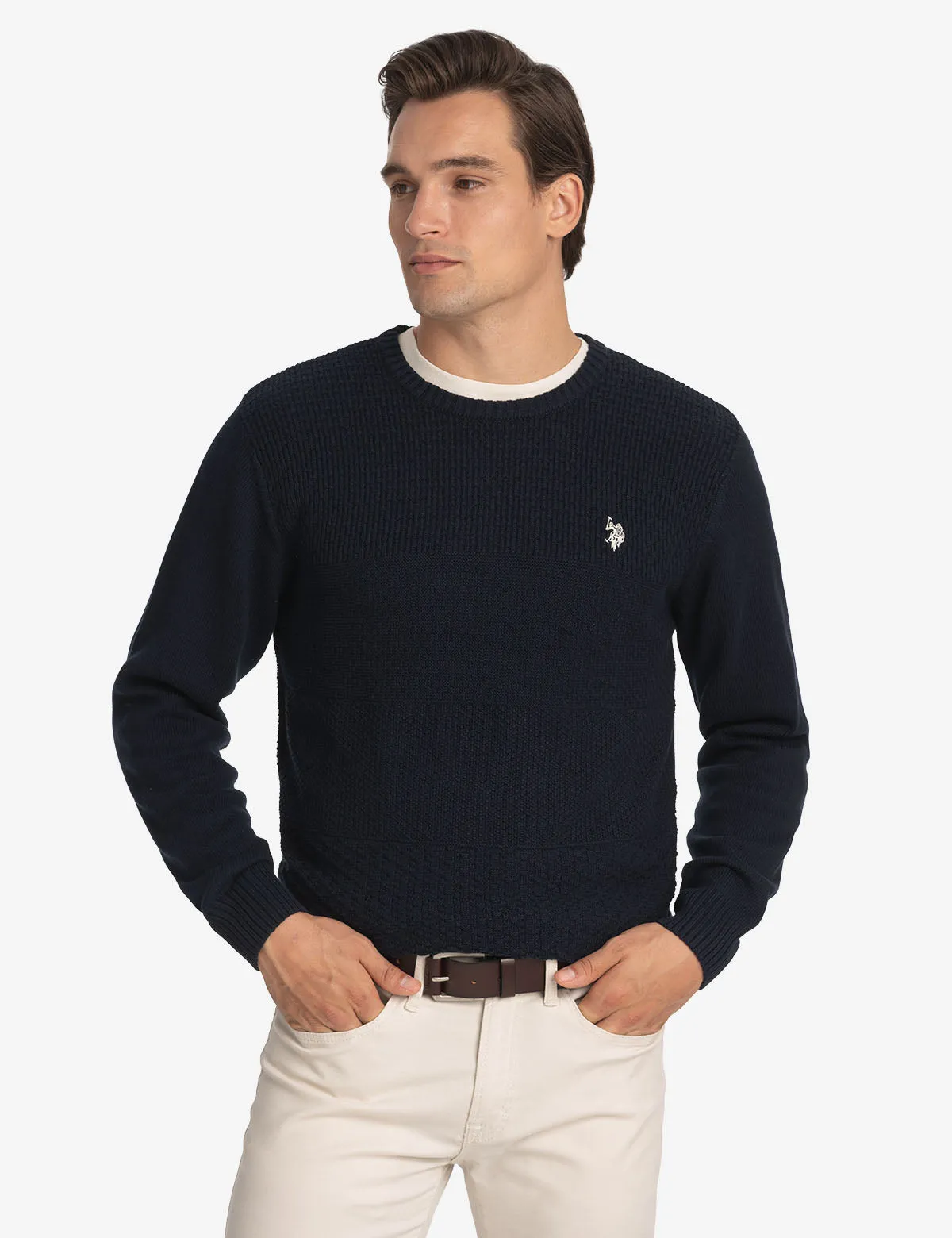 TEXTURED CREW NECK SWEATER