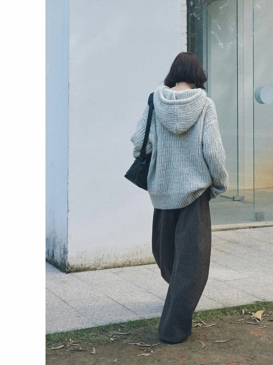 Textured Knit Hooded Sweater