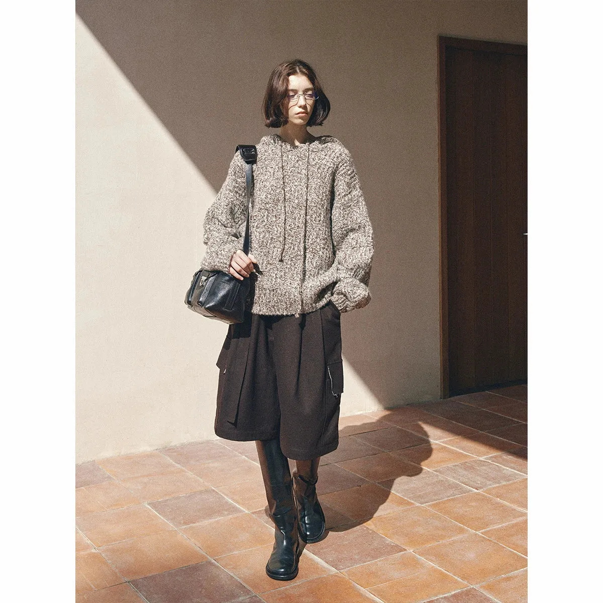 Textured Knit Hooded Sweater