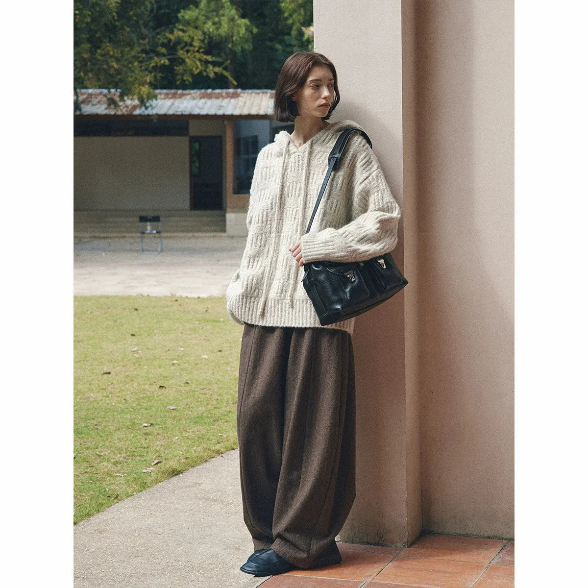 Textured Knit Hooded Sweater