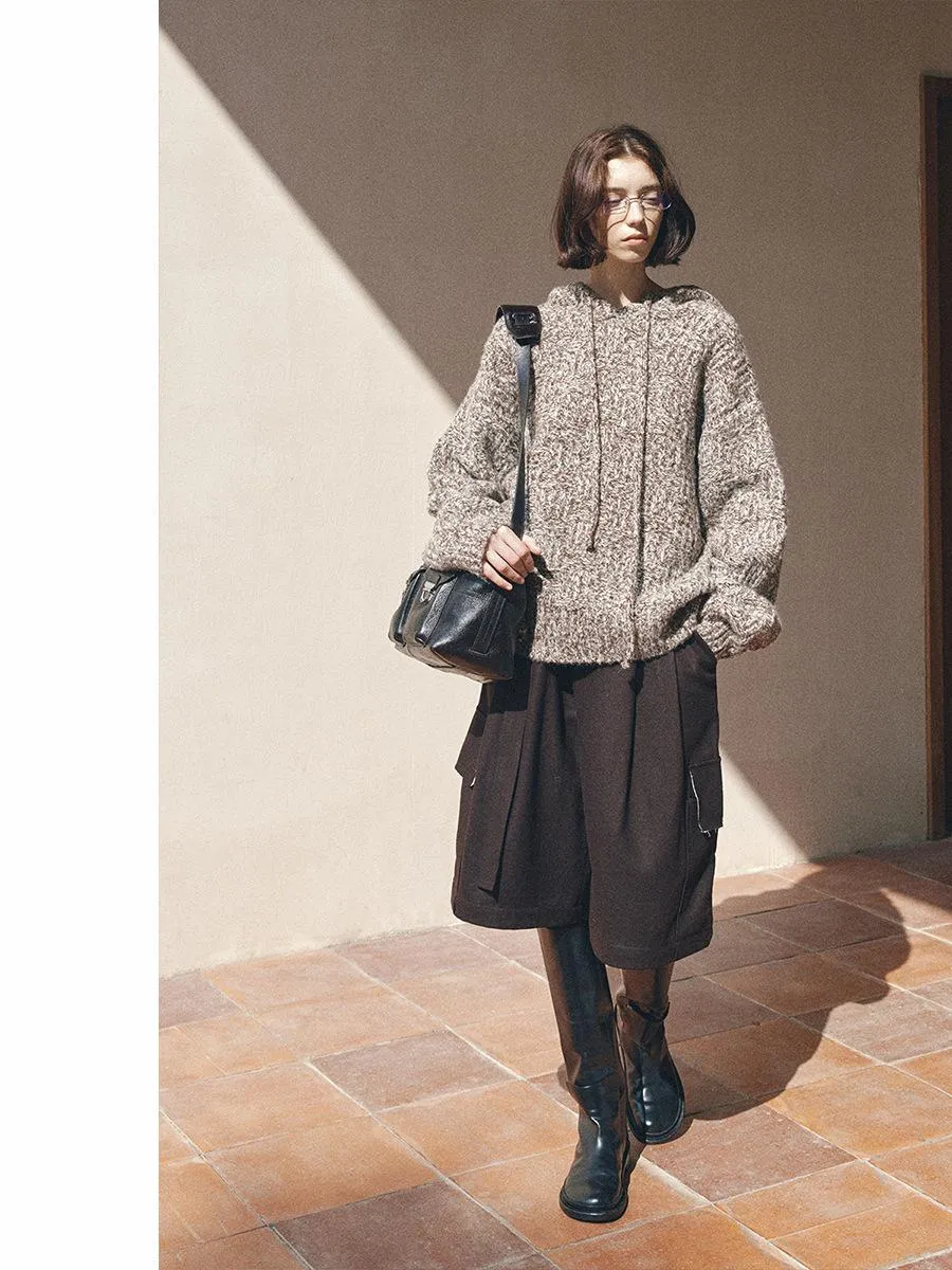 Textured Knit Hooded Sweater
