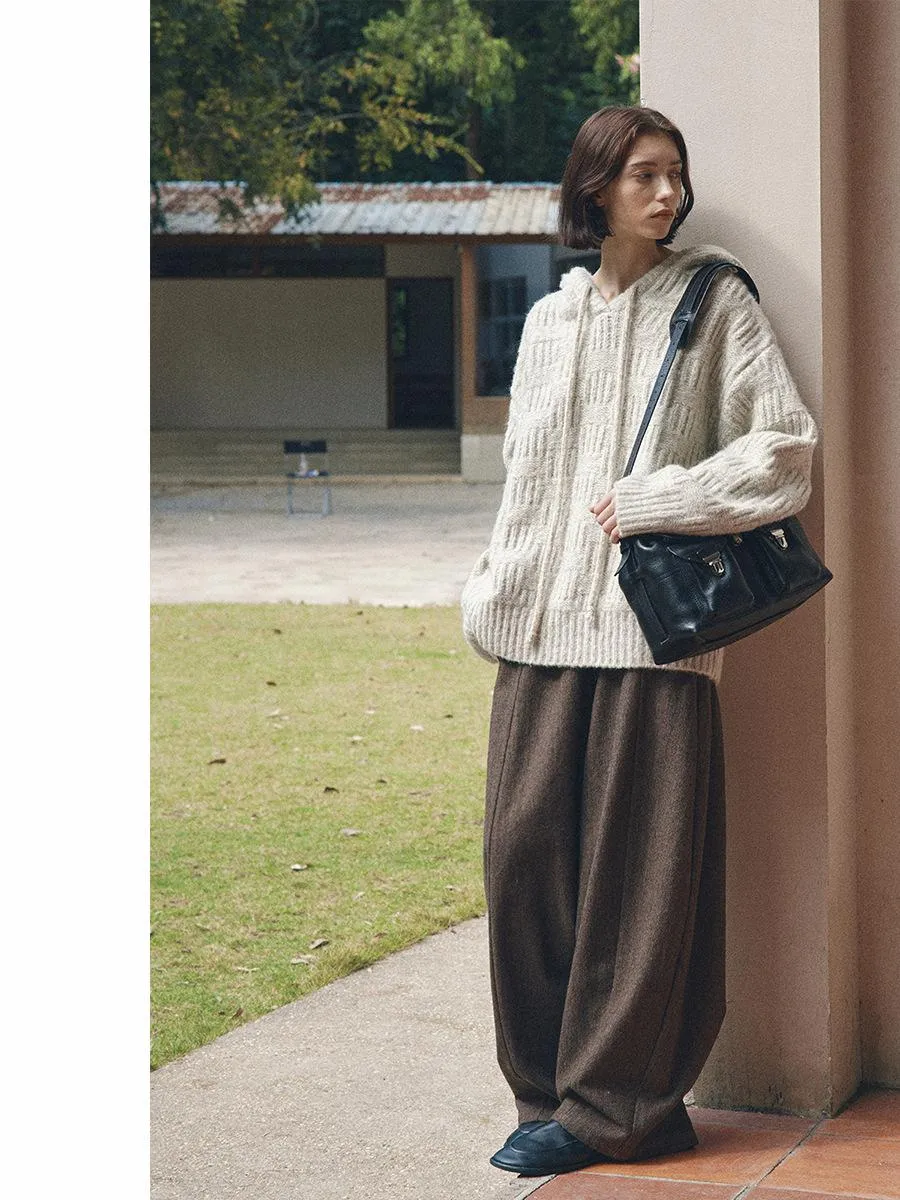 Textured Knit Hooded Sweater