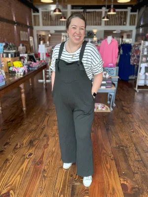Textured Wide Leg Overalls