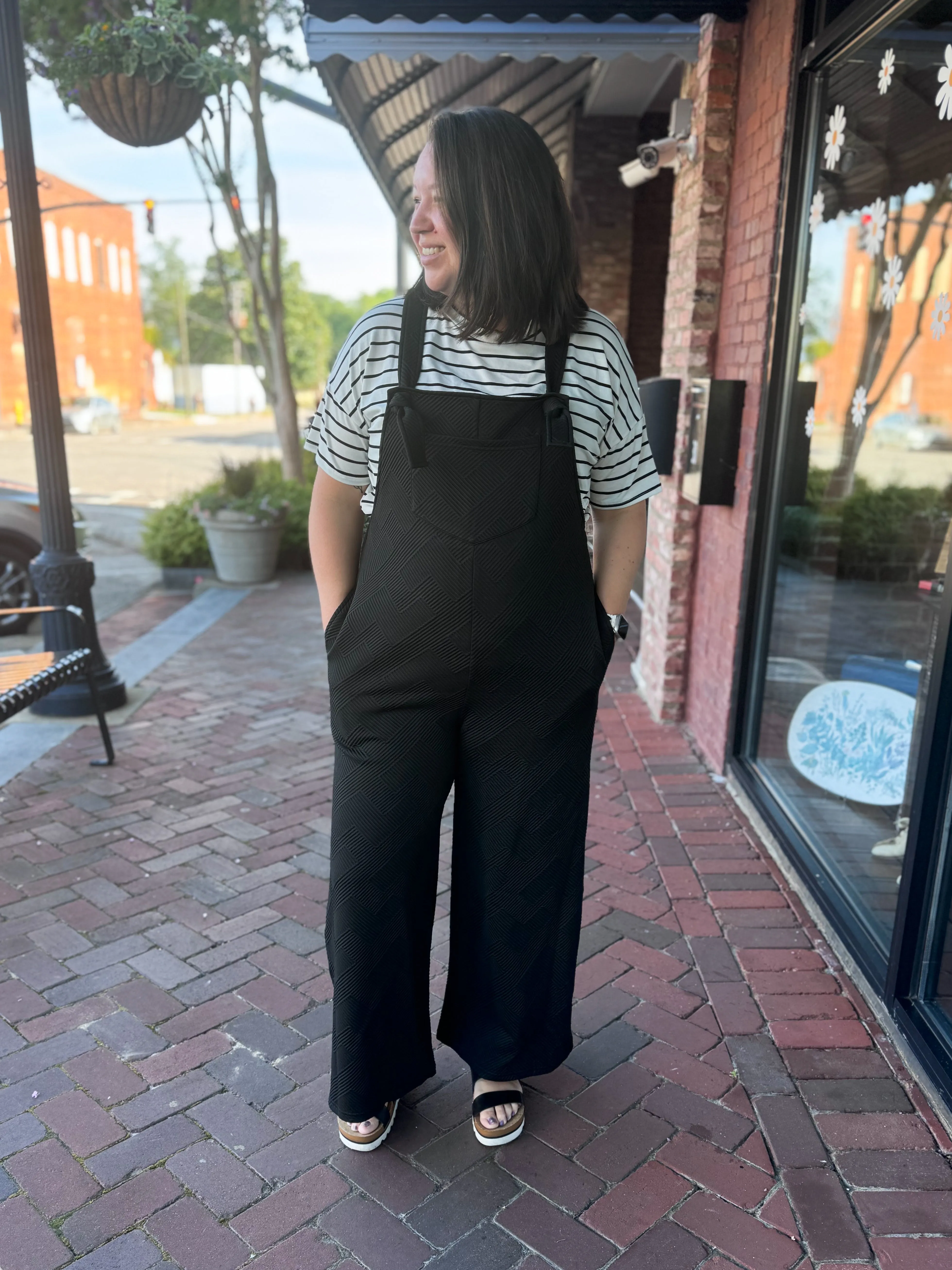 Textured Wide Leg Overalls