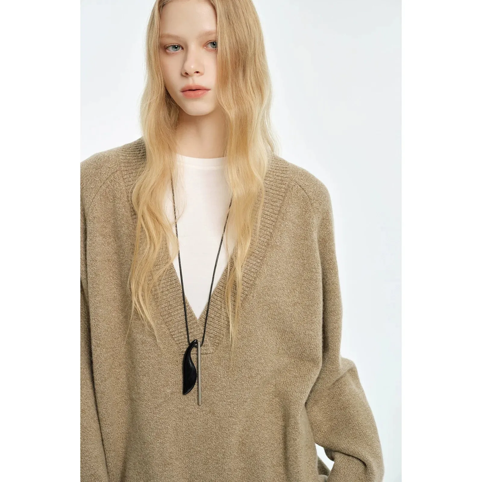 Textured Wool V-Neck Sweater