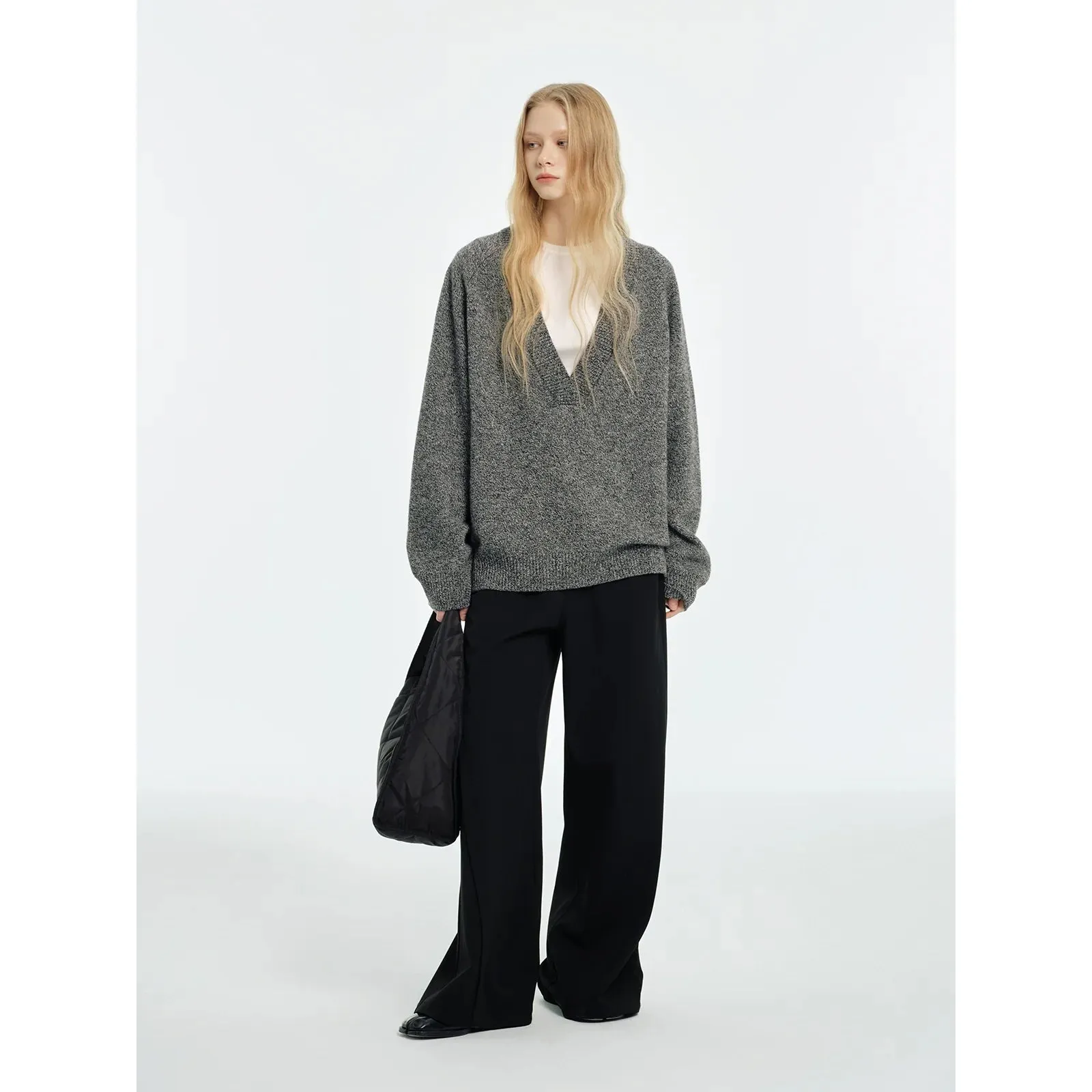 Textured Wool V-Neck Sweater