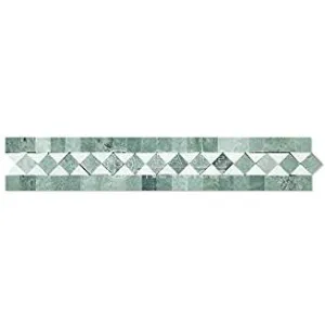 Thassos White Greek Marble BIAS Border / Listello with Ming Green Dots, Polished