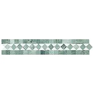 Thassos White Greek Marble BIAS Border / Listello with Ming Green Dots, Polished