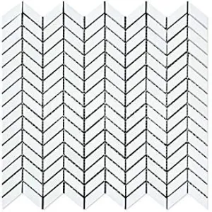 Thassos White Greek Marble Mini Chevron Mosaic Tile, Polished