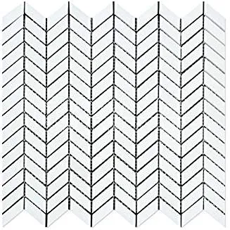 Thassos White Greek Marble Mini Chevron Mosaic Tile, Polished