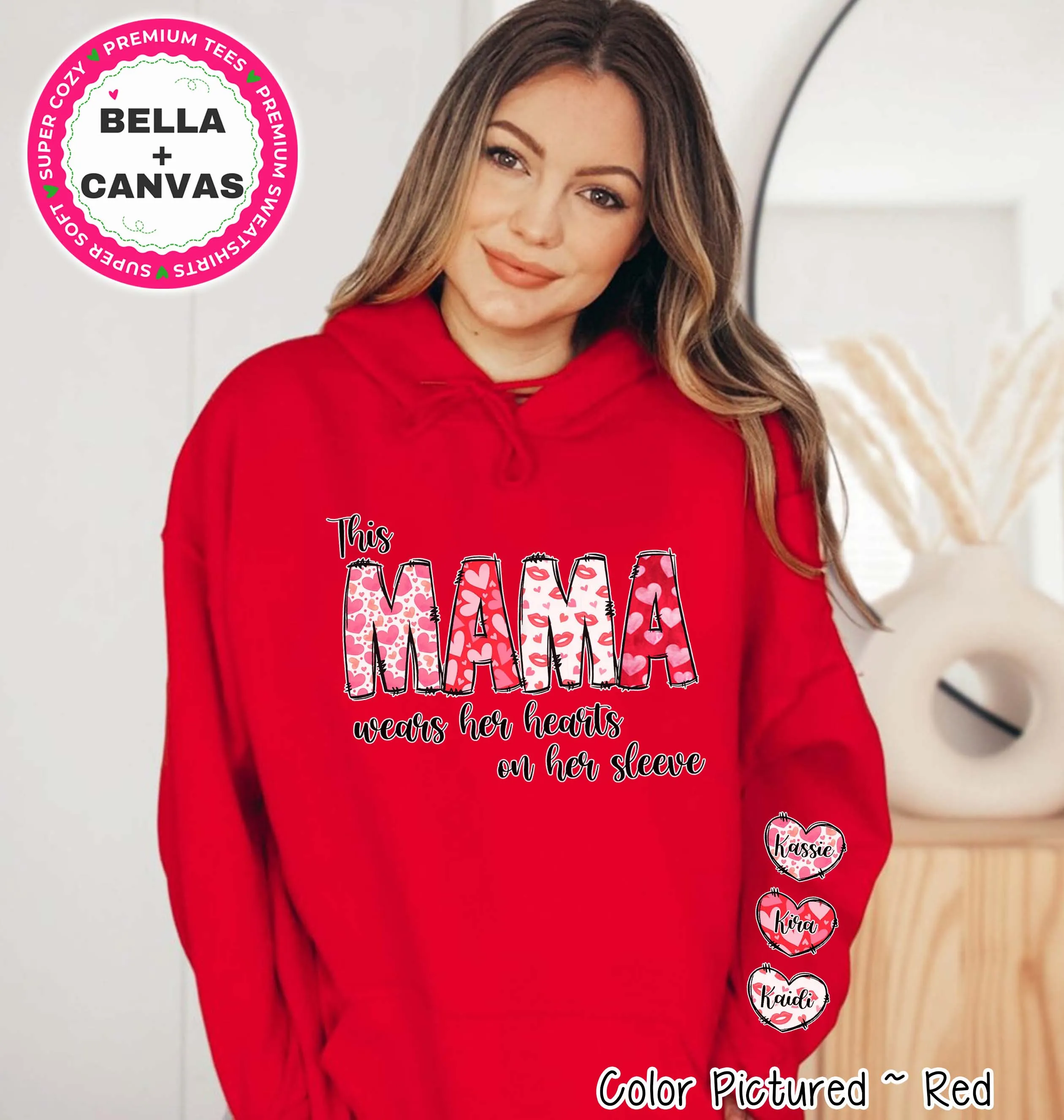 This Mama Wears Her Hearts on Her Sleeve Valentine Tee or Sweatshirt
