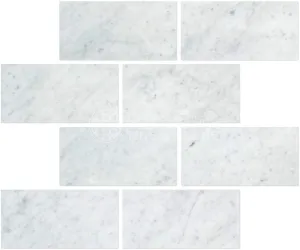 Tilefornia Italian Carrara White Marble 3" X 6" Straight Edged Field Subway Tile Polished/Honed