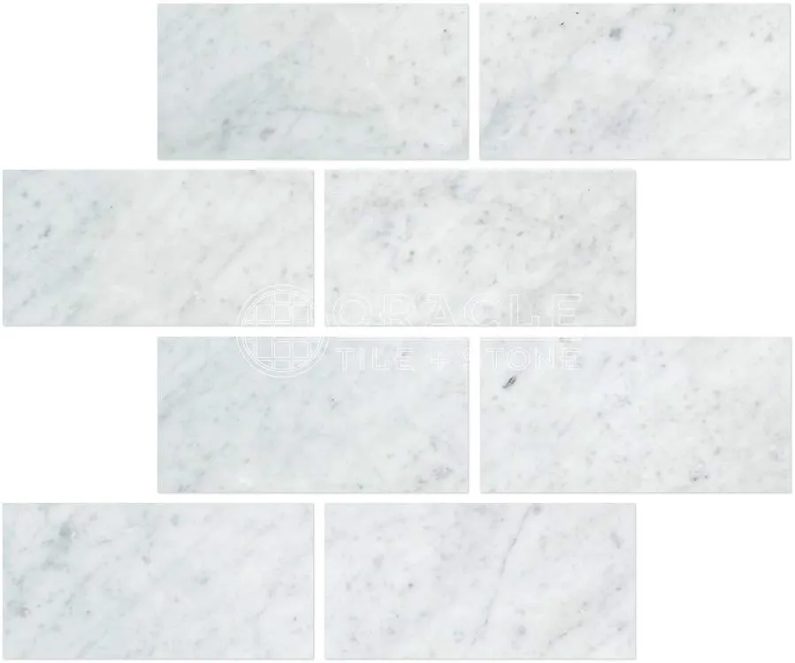 Tilefornia Italian Carrara White Marble 3" X 6" Straight Edged Field Subway Tile Polished/Honed
