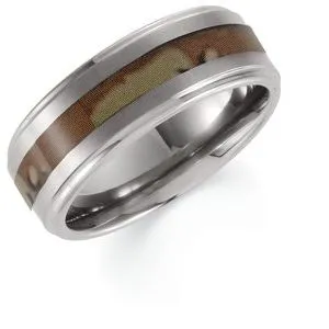 Tungsten 6 mm Ridged Band with Desert Camo Inlay Size 9