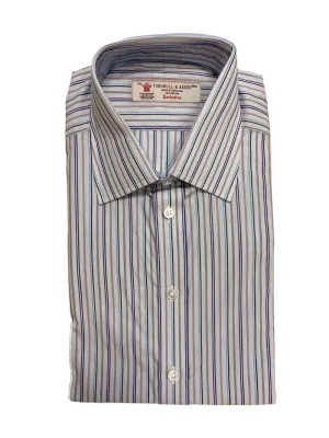 Turnbull & Asser Lilac/Blue Poplin Stripe Classic Fit Button-up Shirt $375 NEW