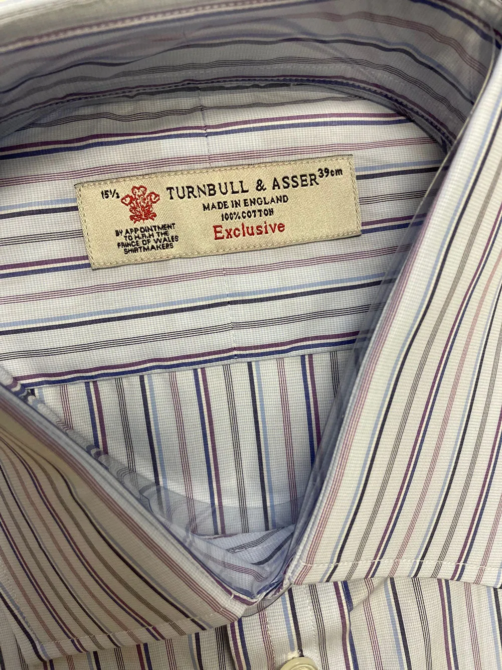 Turnbull & Asser Lilac/Blue Poplin Stripe Classic Fit Button-up Shirt $375 NEW