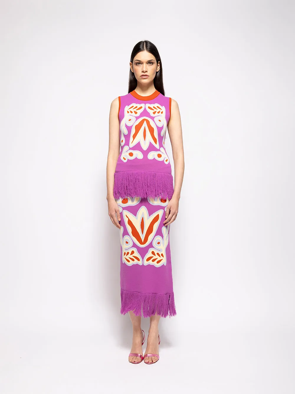 Turner Bellflower Jacquard Skirt with Fringes
