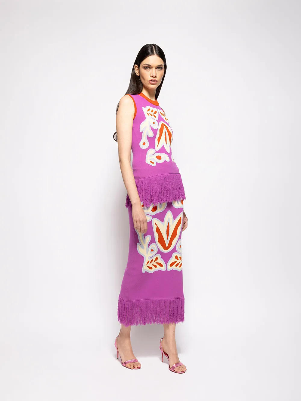 Turner Bellflower Jacquard Skirt with Fringes
