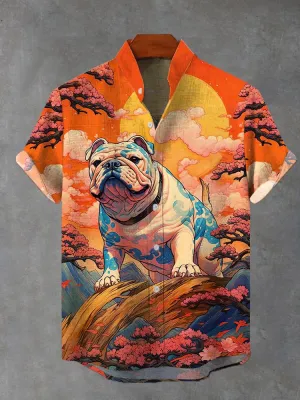 Ukiyoe Bulldog Monster Print Short Sleeve Shirt