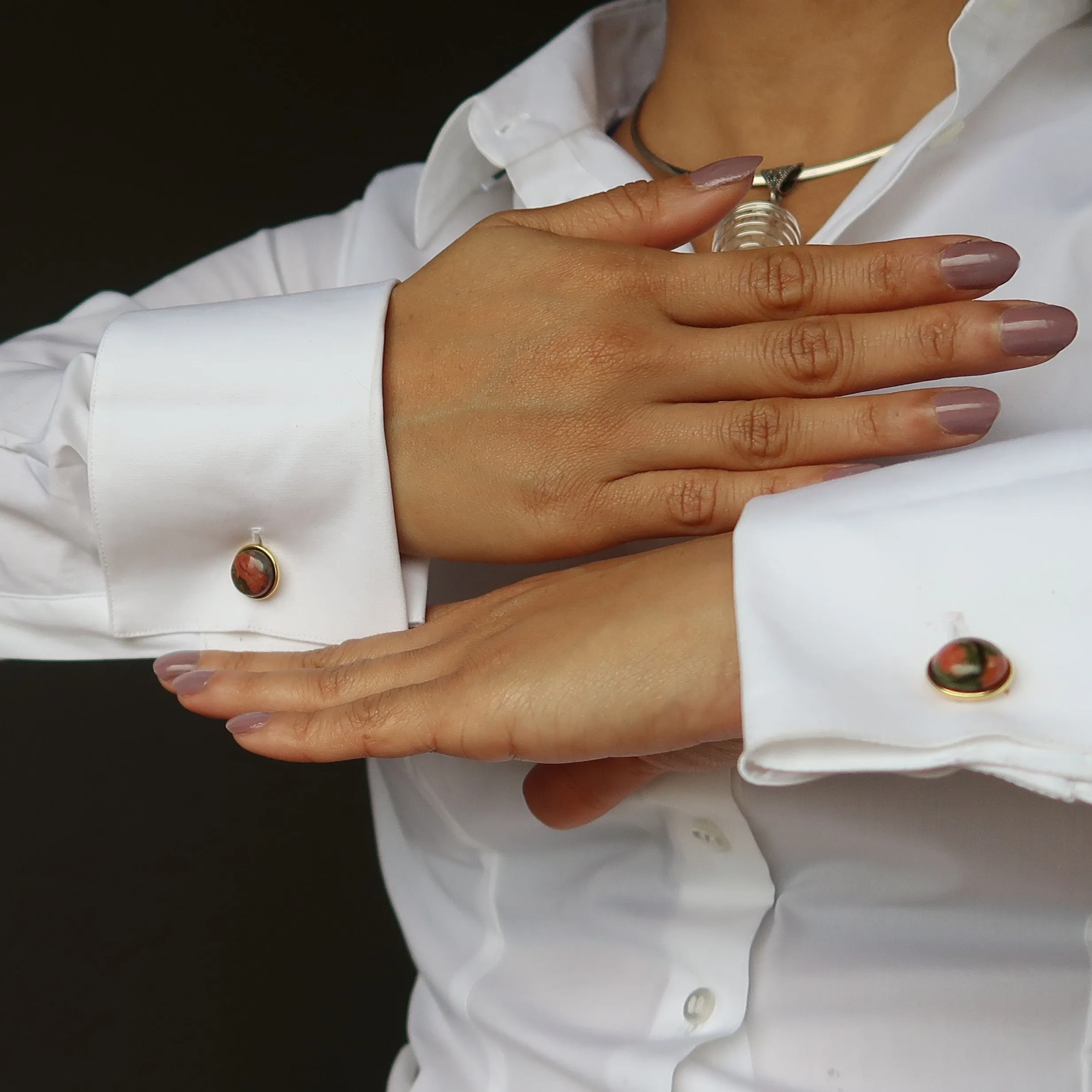 Unakite Cufflinks Pink Green Creative Gold