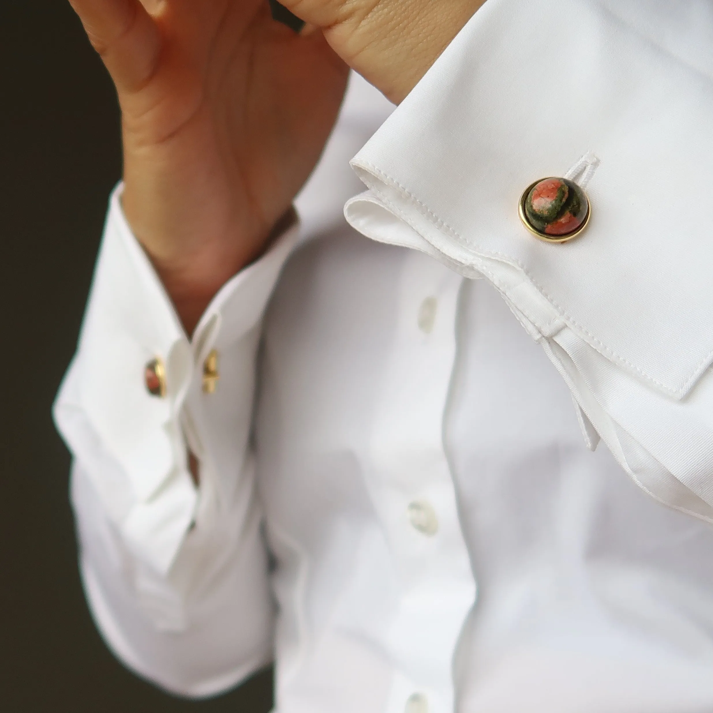 Unakite Cufflinks Pink Green Creative Gold