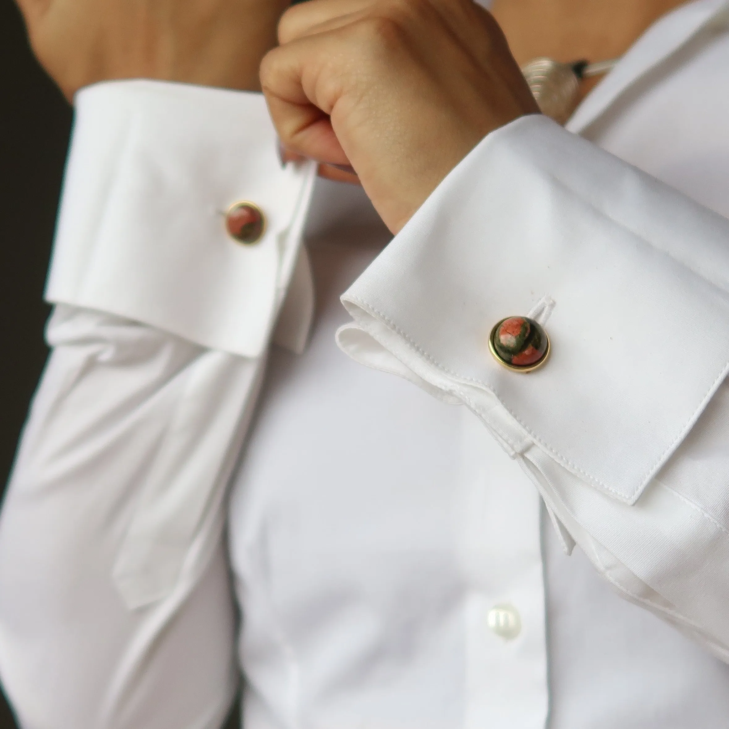 Unakite Cufflinks Pink Green Creative Gold