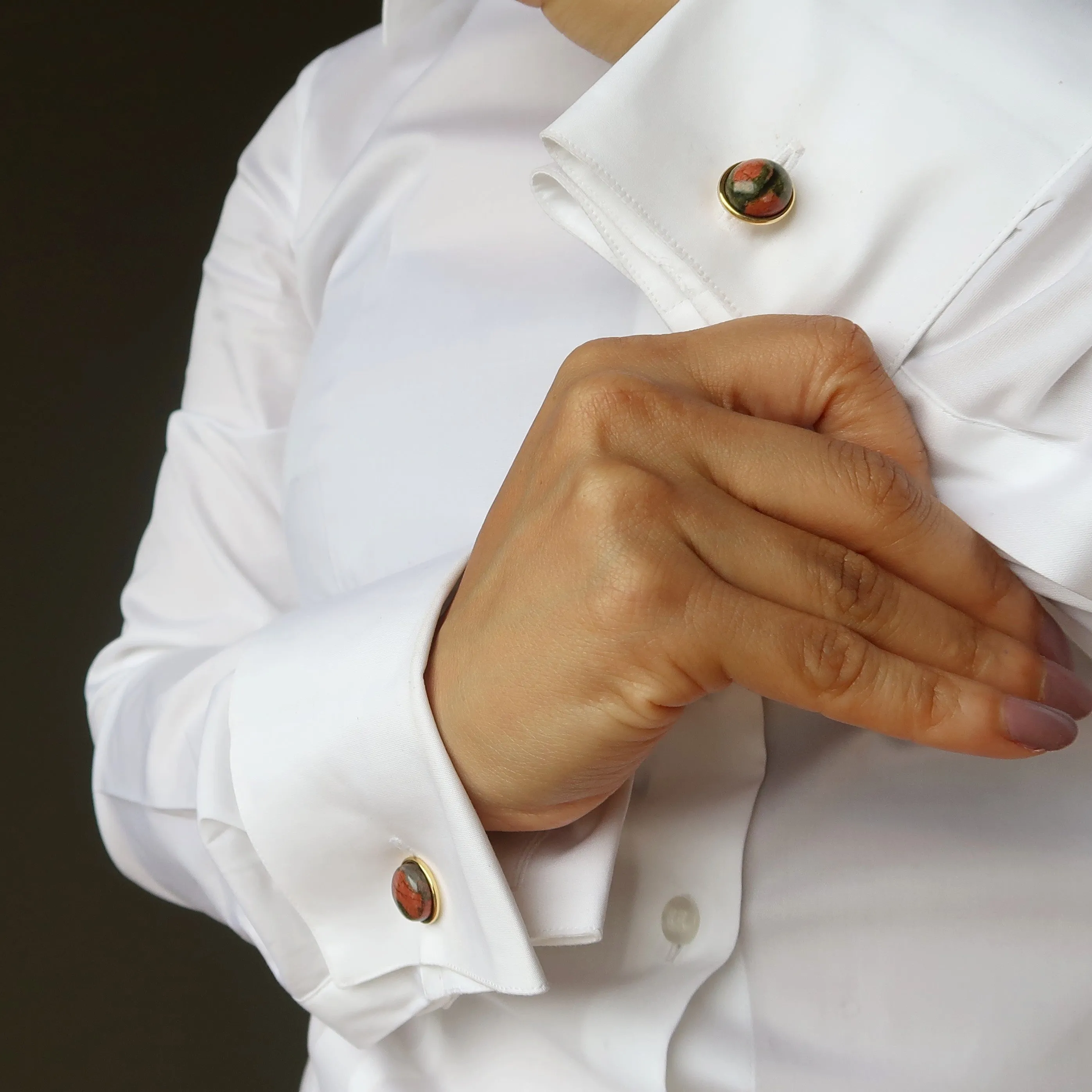 Unakite Cufflinks Pink Green Creative Gold