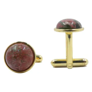 Unakite Cufflinks Pink Green Creative Gold