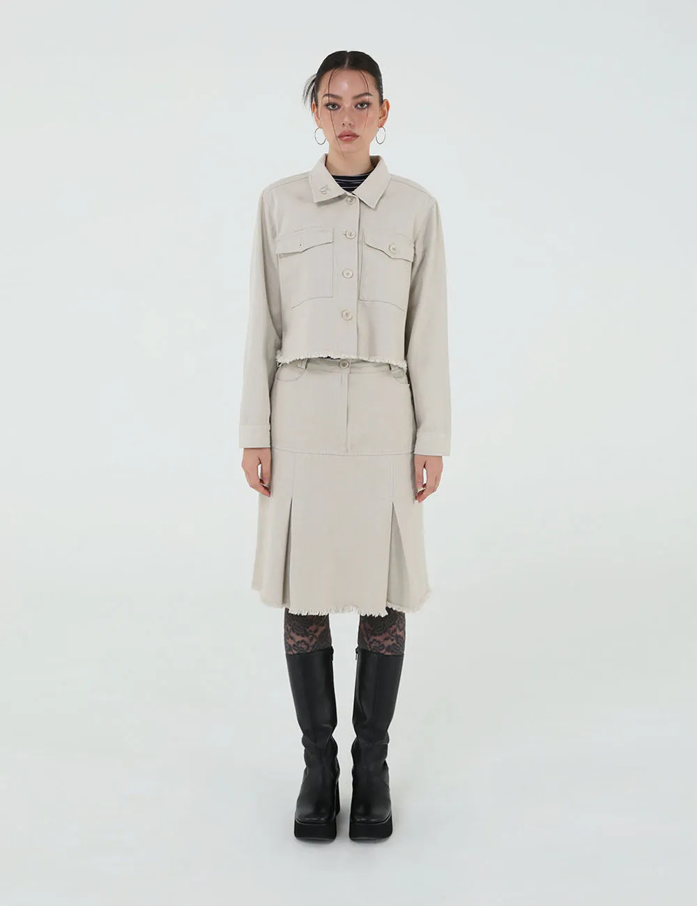 US CANVAS MIDI PLEATED SKIRT