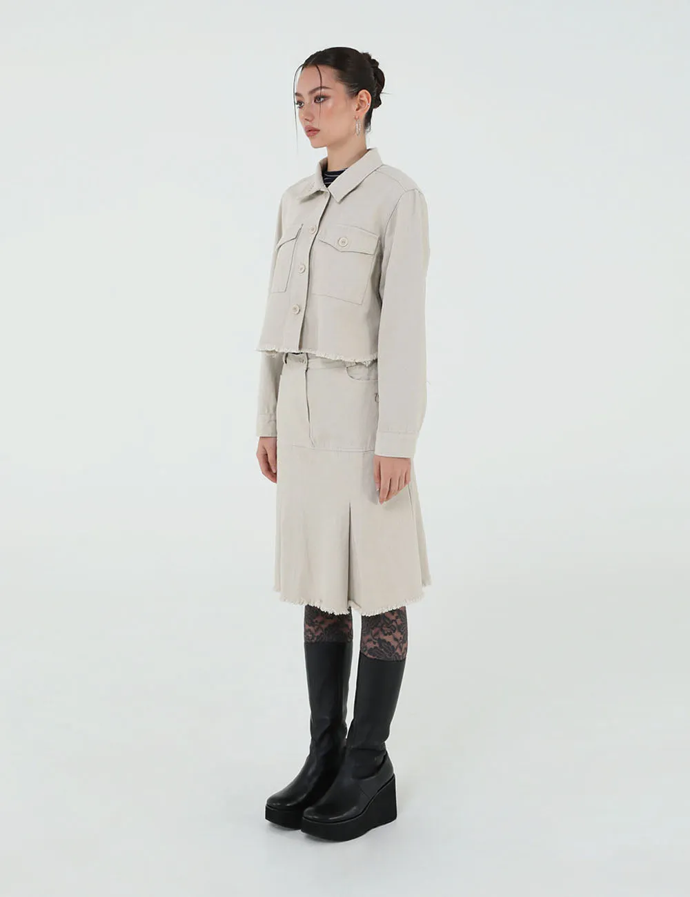 US CANVAS MIDI PLEATED SKIRT