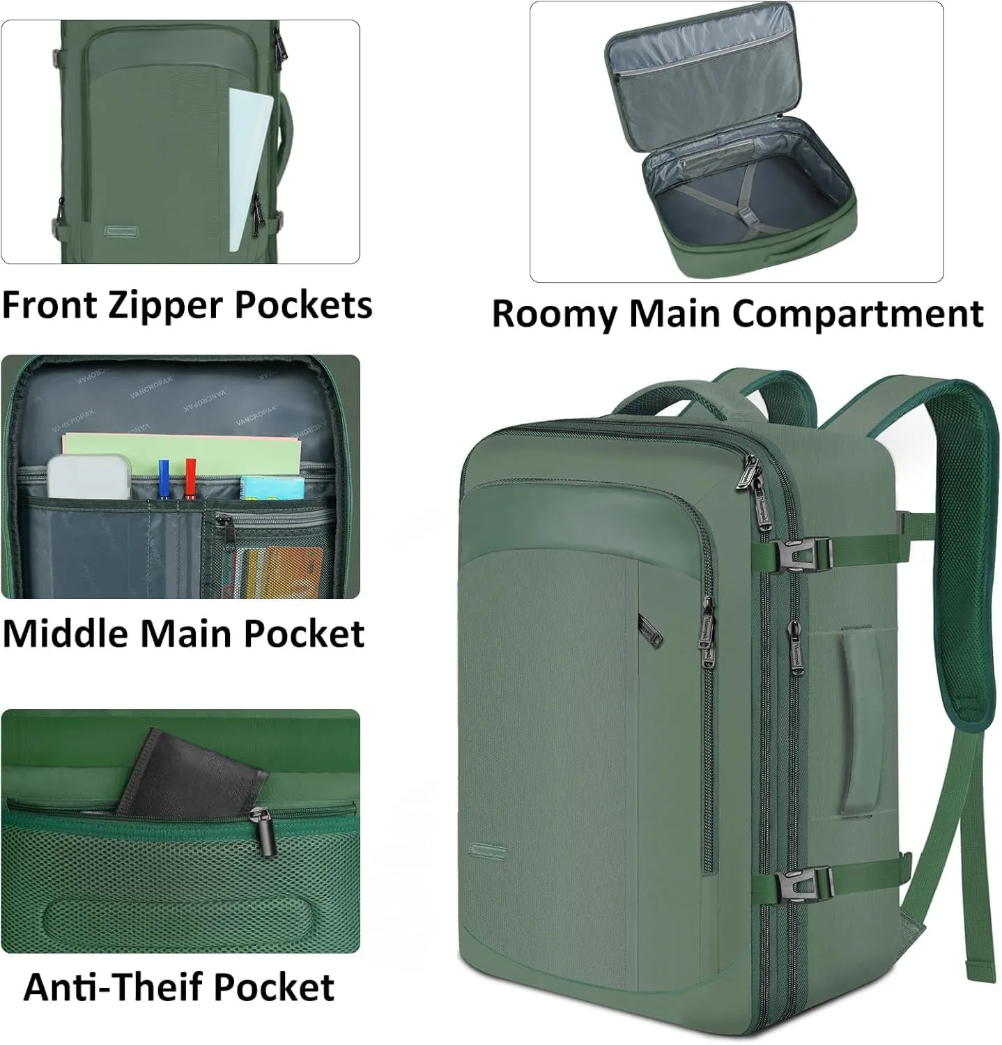 Vancropak Carry on Backpack, Extra Large 40L Airline Approved