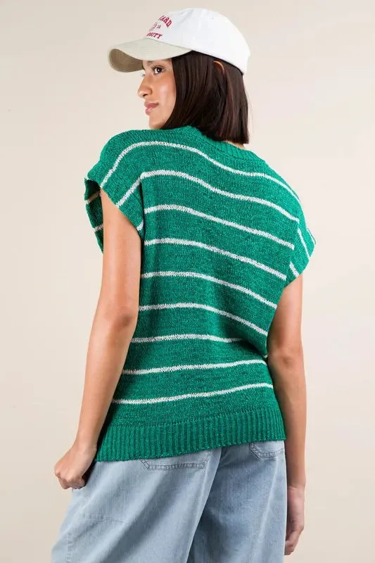 VERY J Striped Knit Sweater Vest Top