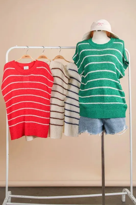 VERY J Striped Knit Sweater Vest Top