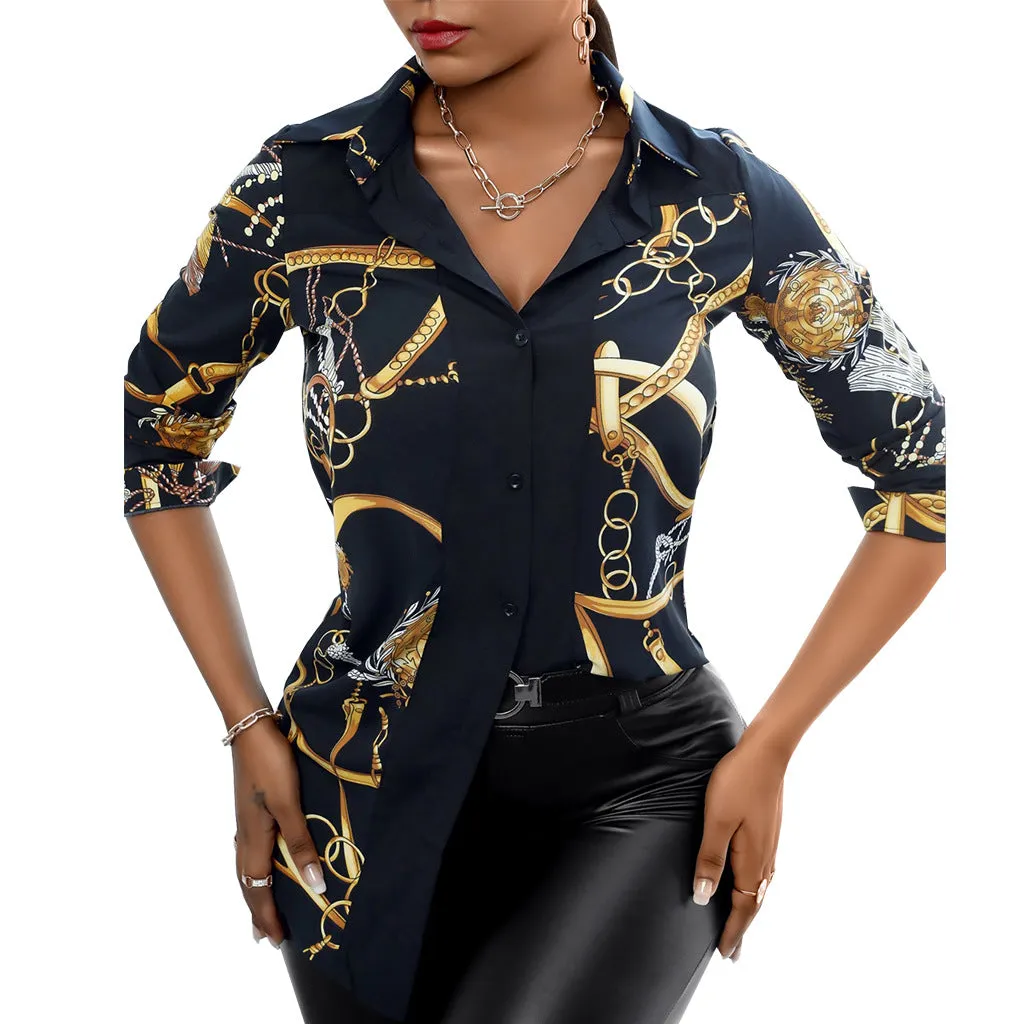 Vibrant Multi-Color Print Collared Shirt with Bold Elegance