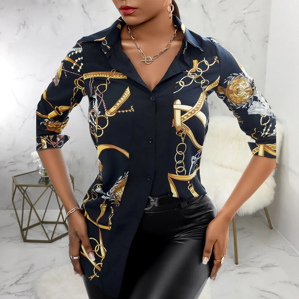Vibrant Multi-Color Print Collared Shirt with Bold Elegance