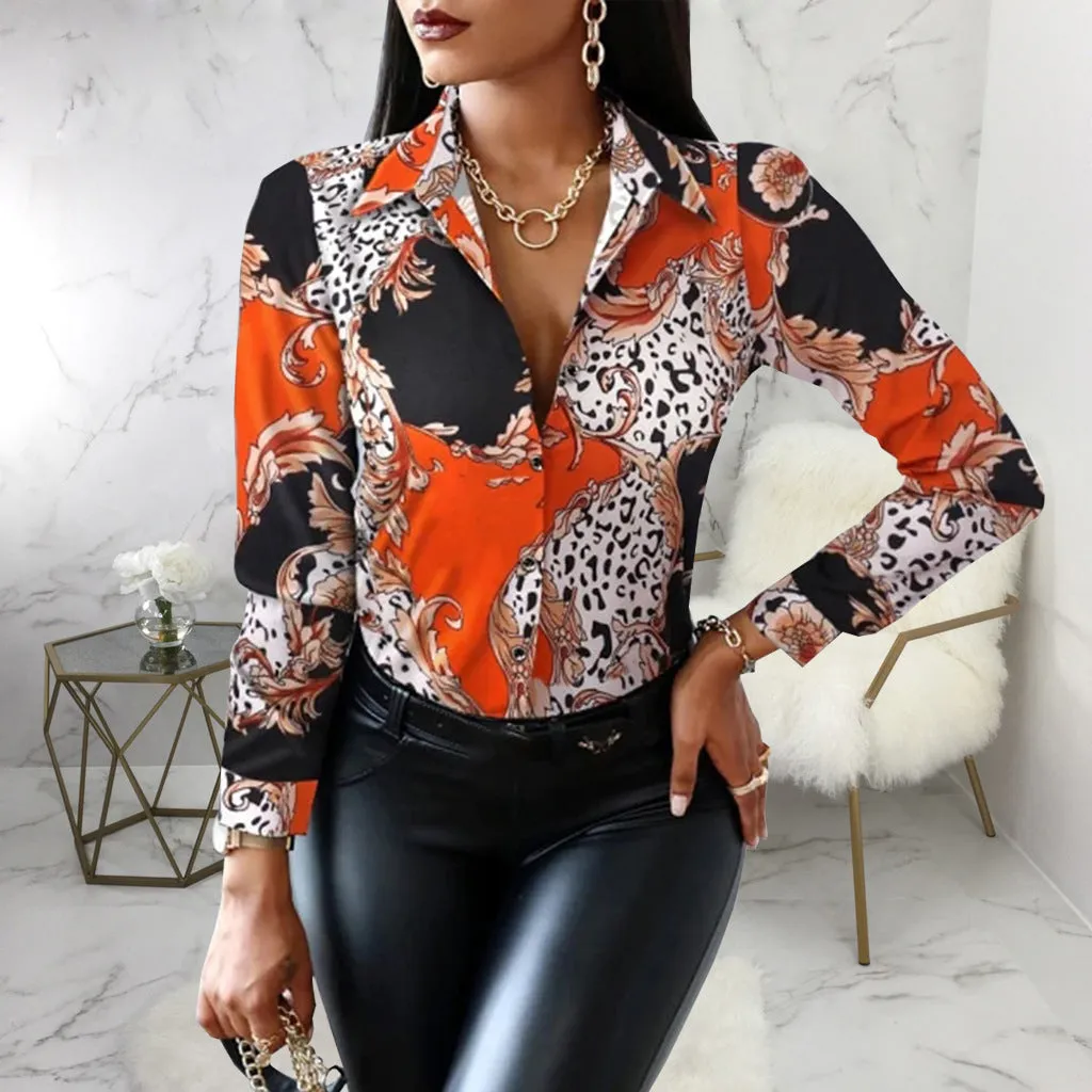 Vibrant Multi-Color Print Collared Shirt with Bold Elegance