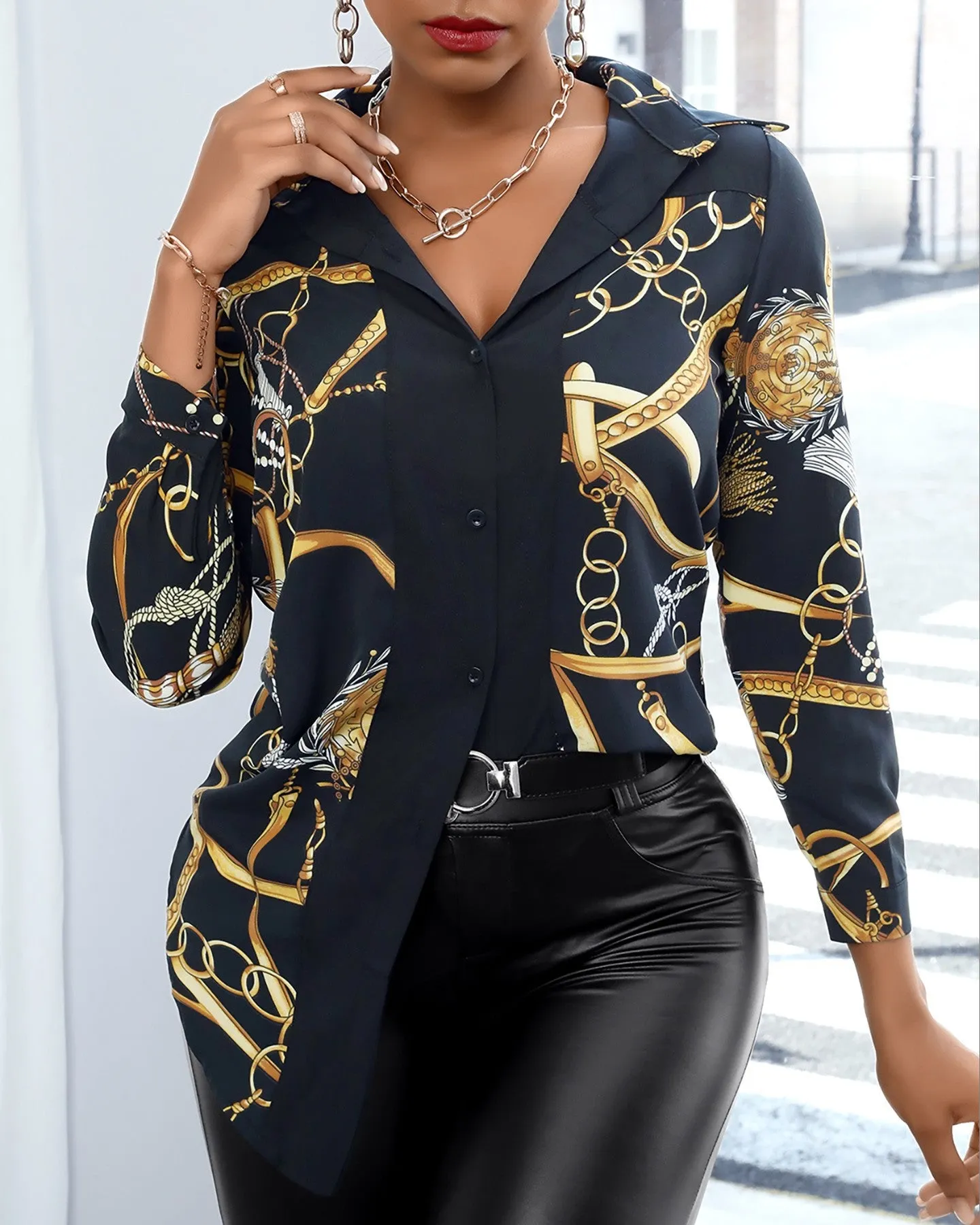 Vibrant Multi-Color Print Collared Shirt with Bold Elegance