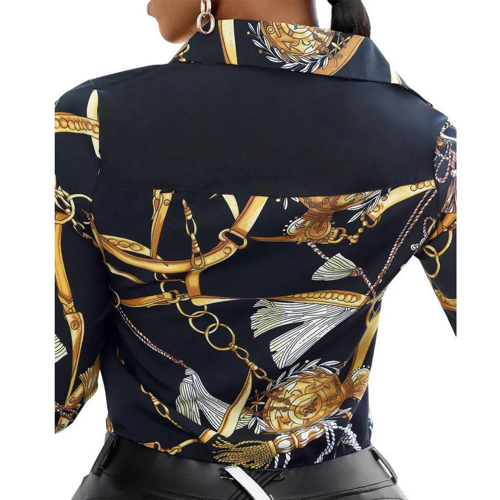 Vibrant Multi-Color Print Collared Shirt with Bold Elegance