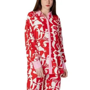 Vila Clothes Women's Red Printed Long Classic Viscose Shirt