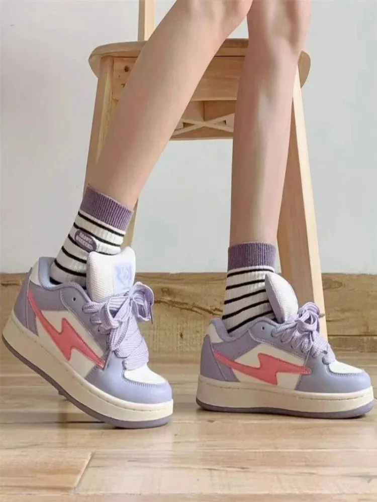 VougeVamp Women's Pink Lightning Sneakers – Trendy Y2K Platform Running Shoes with Thick Heel