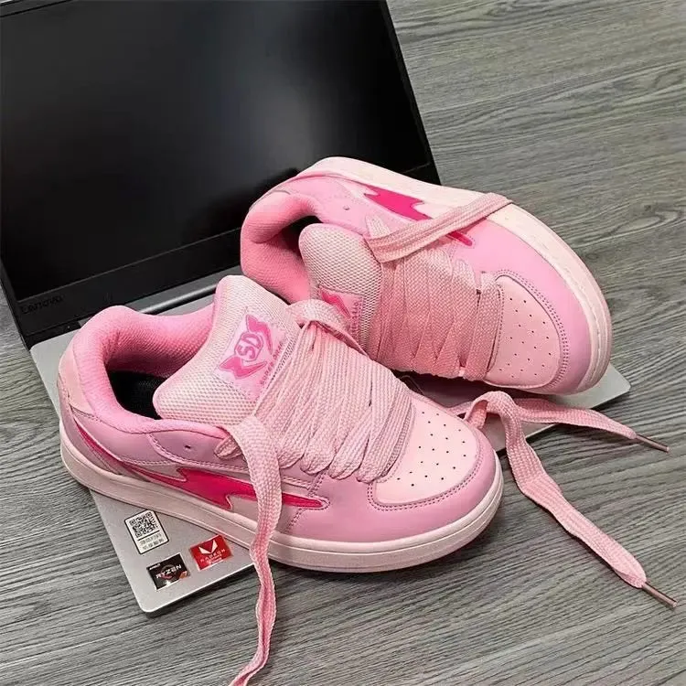 VougeVamp Women's Pink Lightning Sneakers – Trendy Y2K Platform Running Shoes with Thick Heel