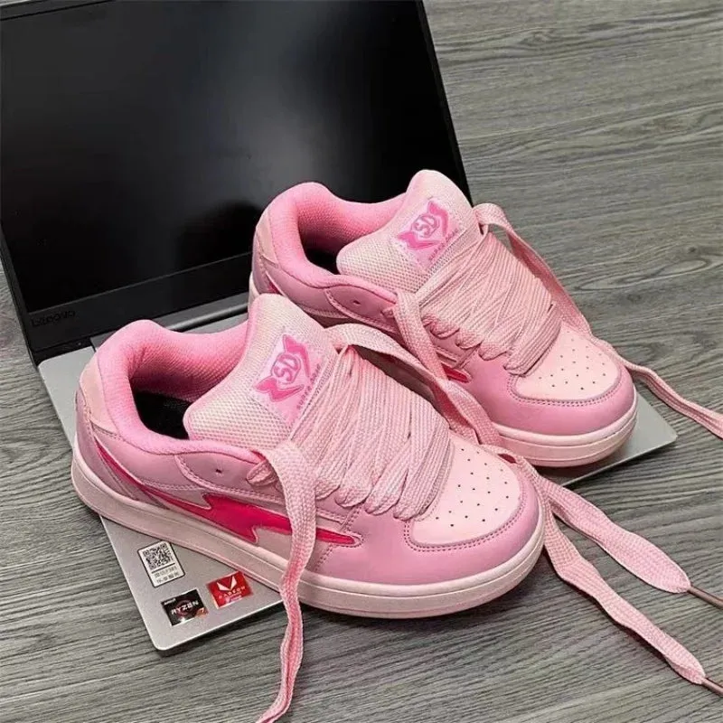 VougeVamp Women's Pink Lightning Sneakers – Trendy Y2K Platform Running Shoes with Thick Heel