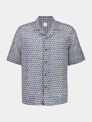 Washed Blue Print Linen Short-Sleeve Shirt