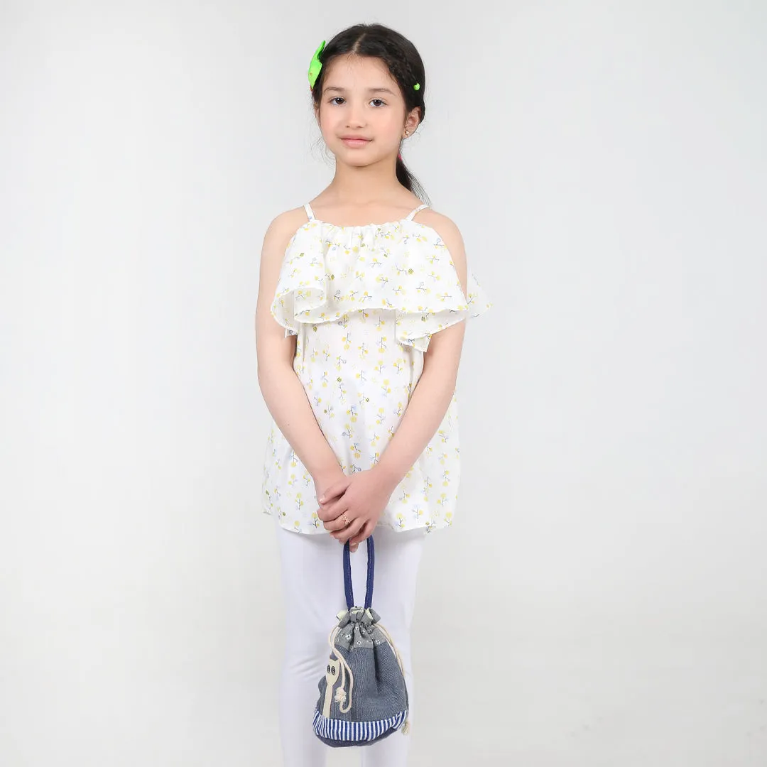 White Cotton Printed Top