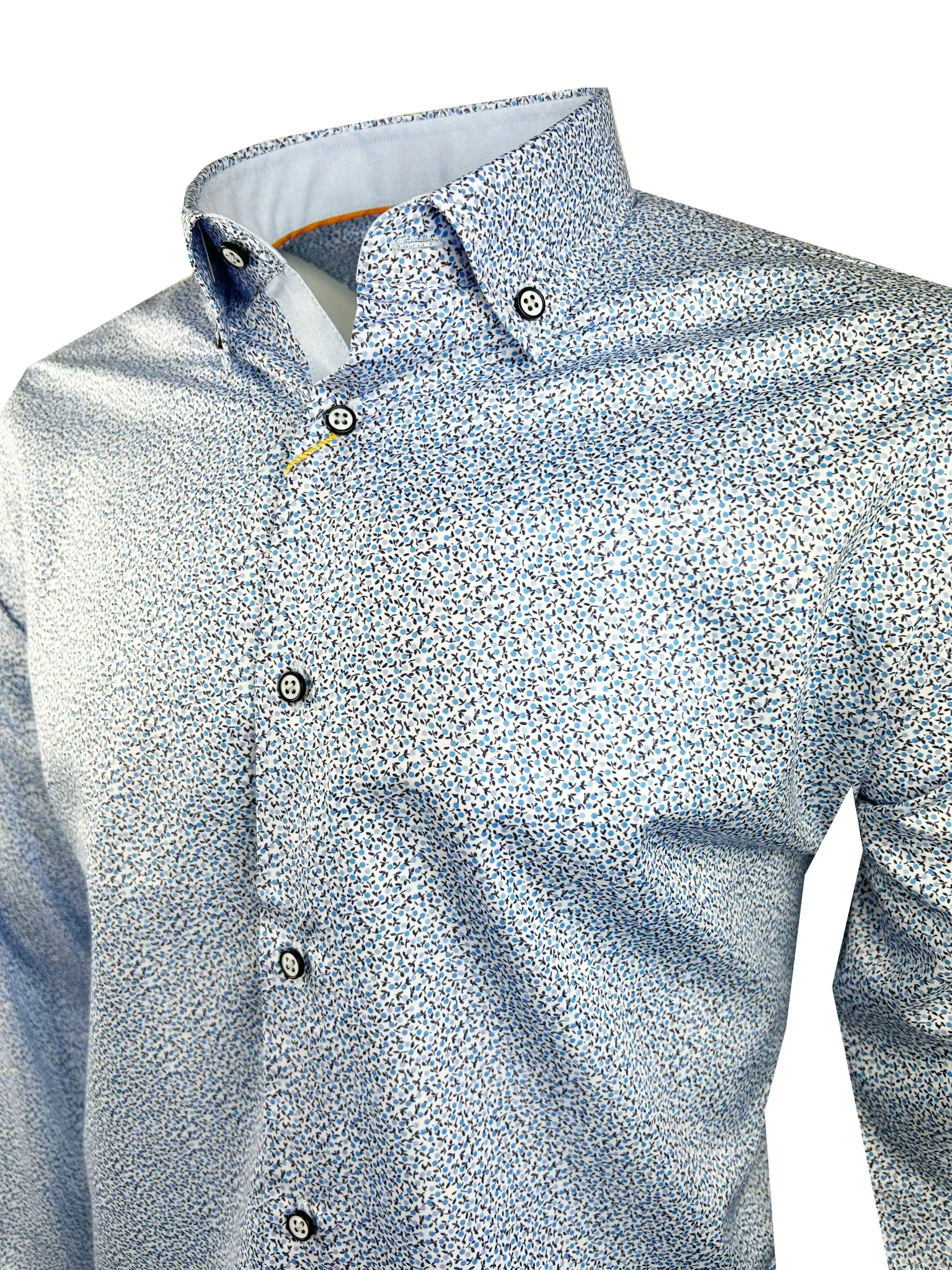 White Label Mens Tapered Casual Shirt Blue Floral Print