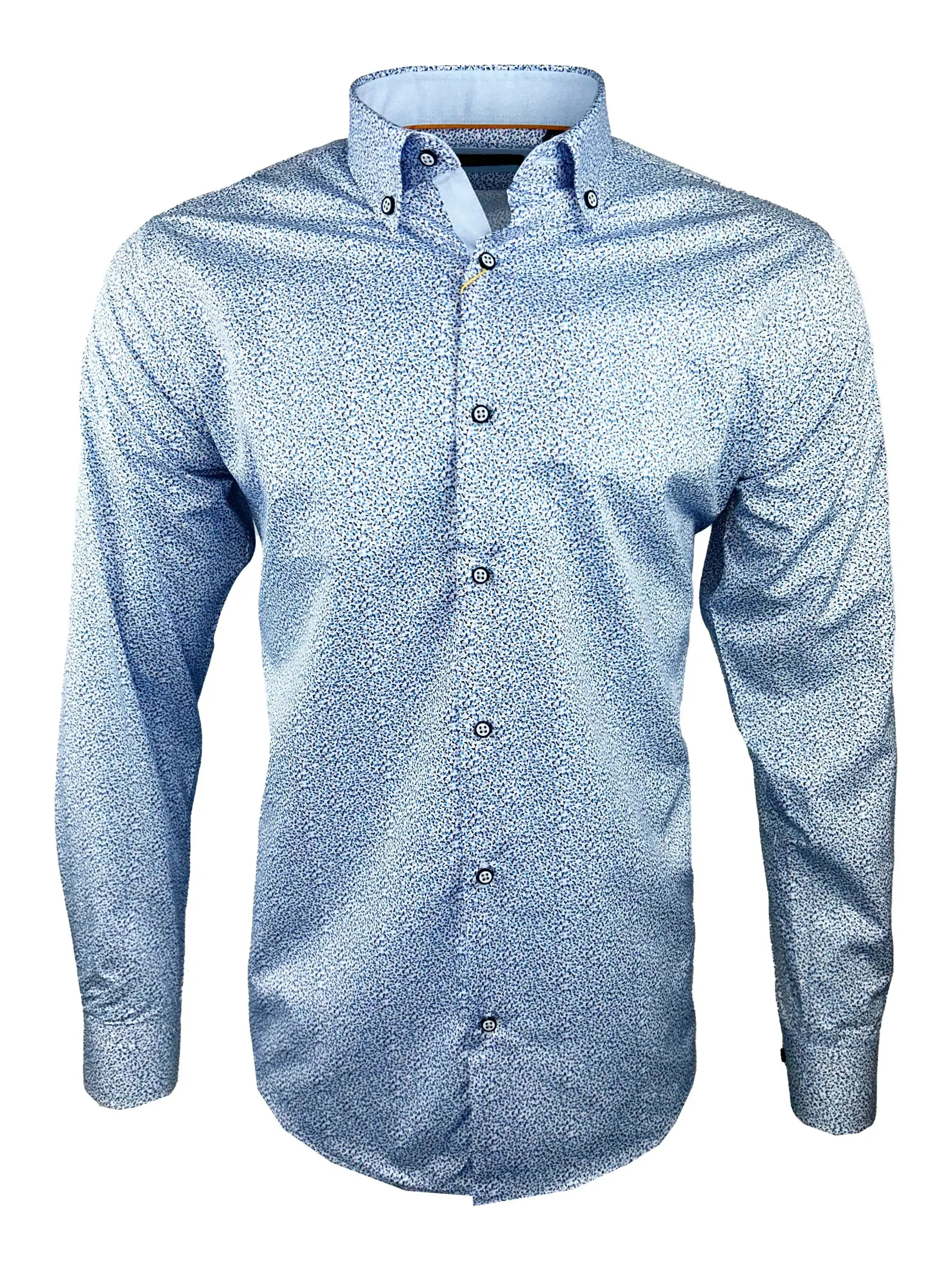 White Label Mens Tapered Casual Shirt Blue Floral Print