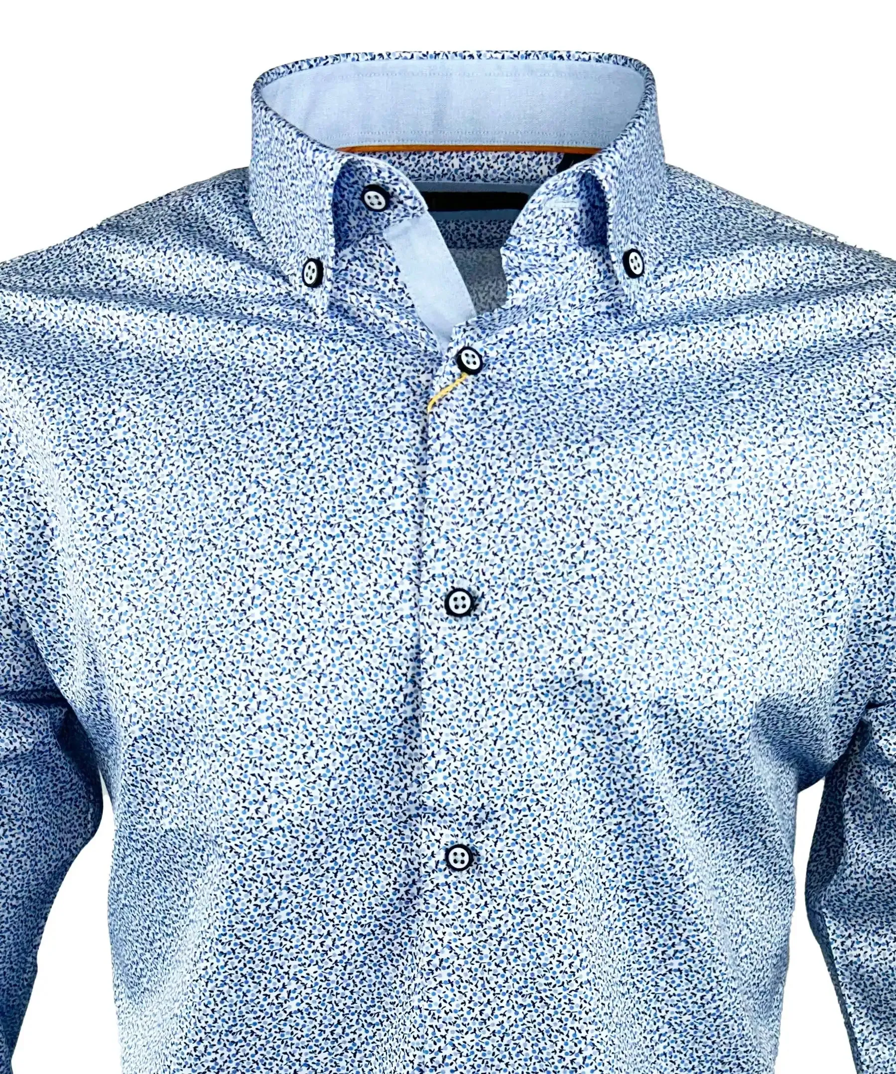 White Label Mens Tapered Casual Shirt Blue Floral Print