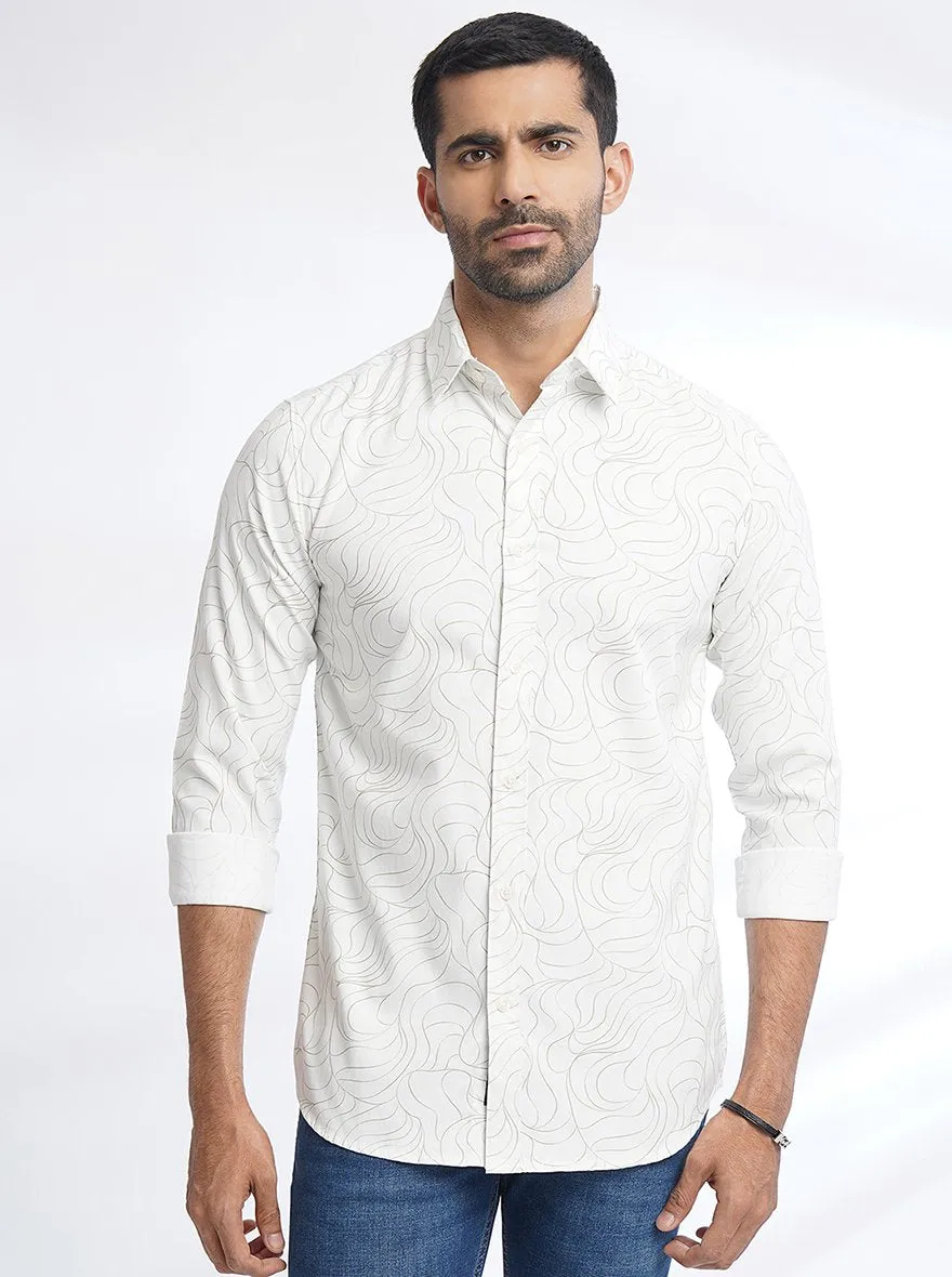 White Printed Slim Fit Casual Shirt | JadeBlue